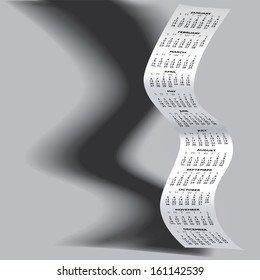 2014 Wavy Calendar With Shadow for Print or Web