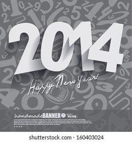 2014 White Paper Origami  card on gray numbers background. Vector illustration.