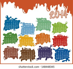 2014 year calendar with abstract drops (week starts on Sunday)