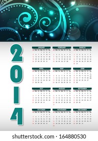 2014 year calendar decorated with shiny blue floral. 