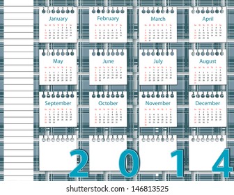 2014 year calendar on the background pattern in the cell 