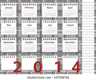 Calendario de 2014 sobre el patrón de fondo en la celda 