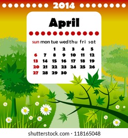 2014 year calendar in vector. April