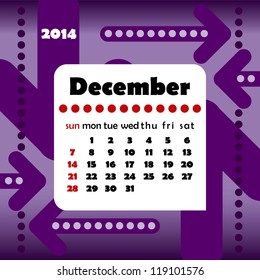 2014 year calendar in vector with arrows. December