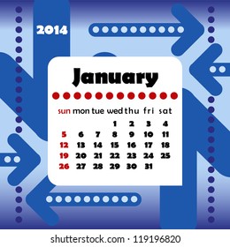 2014 year calendar in vector with arrows. January