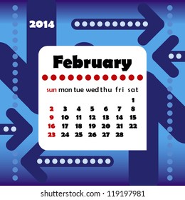 2014 year calendar in vector with arrows. February