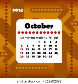 2014 year calendar in vector with arrows. October