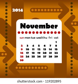 2014 year calendar in vector with arrows. November