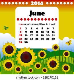 2014 year calendar in vector. June