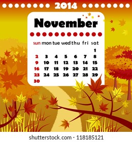2014 year calendar in vector. November
