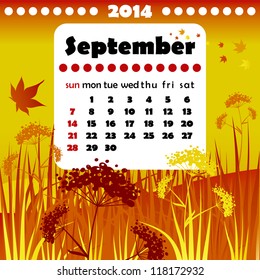 2014 year calendar in vector. September