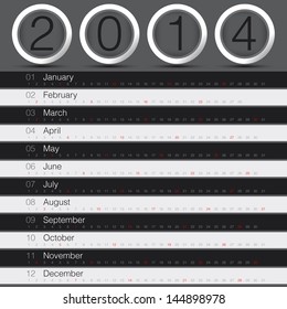 2014 year calender minimal black theme