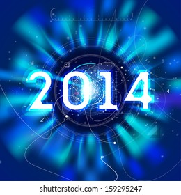 2014 year forecast radar high tech vector illustration. Technology or scientific predictions background for new year. Dark blue vector interface.