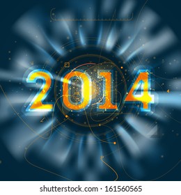 2014 year forecast radar high tech vector illustration. Technology or scientific predictions background for new year. Dark blue vector interface. 