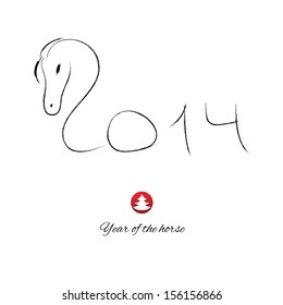 2014. Year of the Horse. Horse head - vector illustration. Horse symbol vector. 2014 year of the blue horse. Typography, calligraphy. Happy New Year. New Year and Christmas card with a horse.