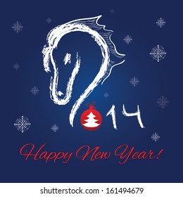 2014. Year of the Horse. Horse head - vector illustration. Horse symbol vector. 2014 year of the blue horse. Happy New Year. Happy New Year Greeting Card, vector illustration with a horse. 