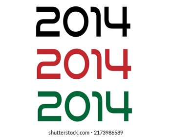 2014 year. Year set for comemoration in black, red and green. Vetor with background white.