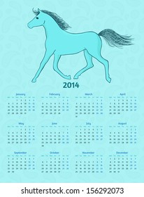 2014 year vector calendar with a blue horse