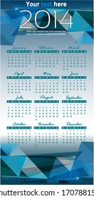 2014 year vector calendar blue template