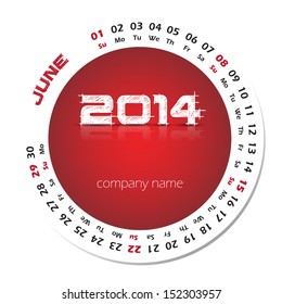 2014 year vector calendar for business wall calendar and business card. June