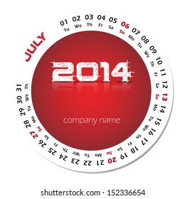 2014 year vector calendar for business wall calendar and business card. July