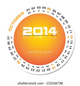 2014 year vector calendar for business wall calendar and business card. October