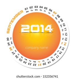 2014 year vector calendar for business wall calendar and business card. September