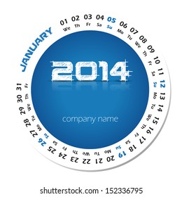 2014 year vector calendar for business wall calendar and business card. January