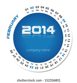 2014 year vector calendar for business wall calendar and business card. February
