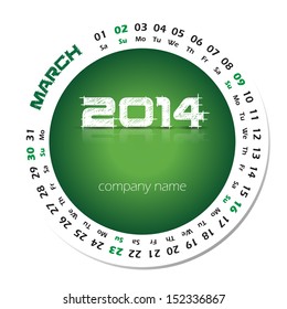 2014 year vector calendar for business wall calendar and business card. March