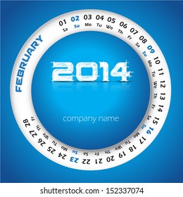 2014 year vector calendar for business wall calendar and business card. February