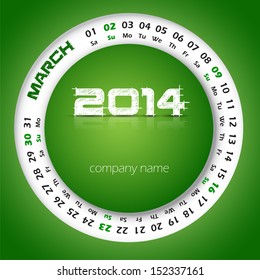 2014 year vector calendar for business wall calendar and business card. March