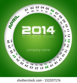 2014 year vector calendar for business wall calendar and business card. April
