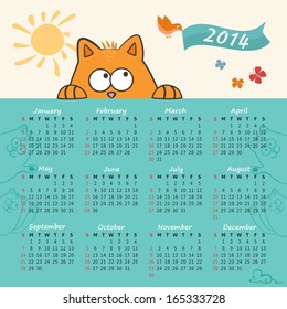 2014 year vector calendar with the cat