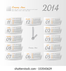 2014 year vector calendar stylized clock for business wall calendar