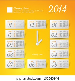 2014 year vector calendar stylized clock for business wall calendar