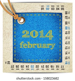 2014 year vector calendar stylized jeans. February