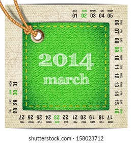 2014 year vector calendar stylized jeans. March