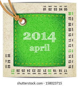 2014 year vector calendar stylized jeans. April