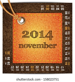 2014 year vector calendar stylized jeans. November