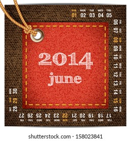 2014 year vector calendar stylized jeans. June