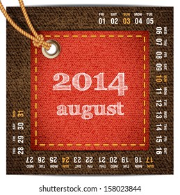 2014 year vector calendar stylized jeans. August
