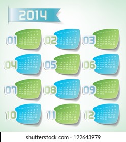 2014 Yearly Calendar. Sticker labels design illustration