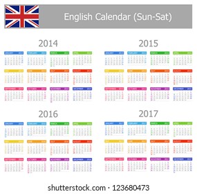 2014-2017 Type-1 English Calendar Sun-Sat