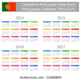 2014-2017 Type-1 Portuguese Calendar Mon-Sun