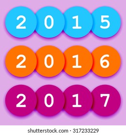 2015, 2016 and 2017 in blue, orange and red circles on light purple background.