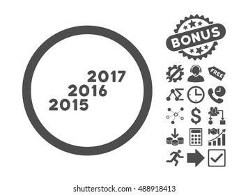 From 2015 to 2017 Years icon with bonus pictogram. Vector illustration style is flat iconic symbols, gray color, white background.