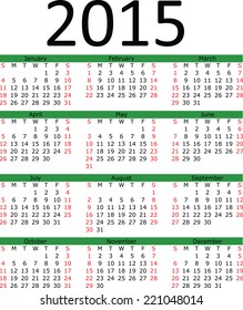 2015 3x4 Calendar - Green