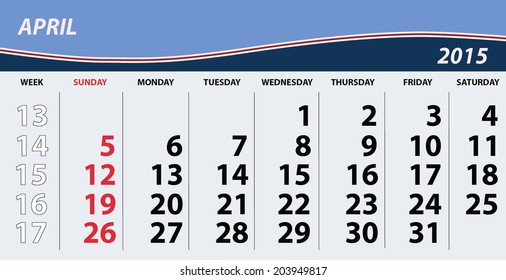 2015 April Calendar with Wave Pattern