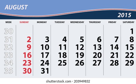 2015 August Calendar with Wave Pattern